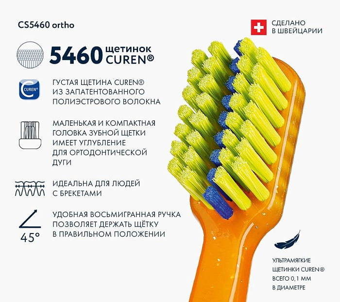 Curaprox Зубная щетка после хирургических вмешательств (для взрослых и пациентов с ортодонтическими конструкциями, ультрамягкая) CS5460 ortho