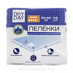 DRY DAY Пеленки гигиенические одноразовые впитывающие Super 60x90, 10шт
