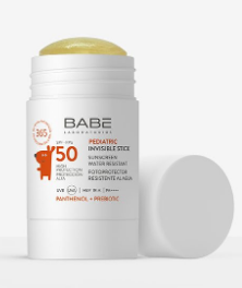 LABORATORIOS BABE Детский невидимый солнцезащитный стик для лица SPF 50 с пантенолом и пребиотиком  / PEDIATRIC INVISIBLE STICK SUNSCREEN WATER RESISTANT SPF 50, 30 г