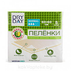 DRY DAY Пеленки гигиенические одноразовые впитывающие Normal 60x60, 5шт