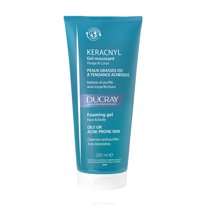 DUCRAY KERACNYL CLEANSING GEL Очищающий пенящийся гель для лица и тела (для детей и взрослых) 200 мл