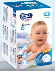 AURA baby Детские одноразовые подгузники ( 4L, 7-14 кг), 12 шт