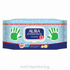 AURA antibacterial Derma Protect Влажные салфетки очищающие антибактериальные РОМАШКА, 72шт