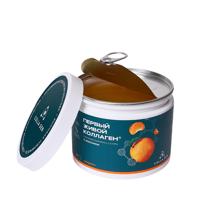 ПЕРВЫЙ ЖИВОЙ КОЛЛАГЕН Гидролизат коллагена пищевой со вкусом мандарина (стерилизованный продукт), 500 гр
