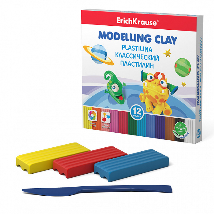 Erich Krause Пластилин классический Monsters 12 цв/180г со стеком