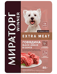МИРАТОРГ Корм консервированный полнорационный Winner Extra Meat с говядиной в соусе для взрослых собак мелких пород 