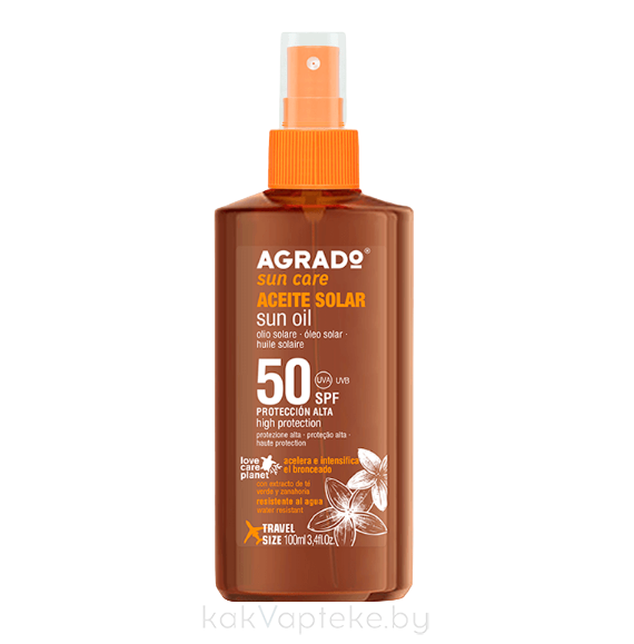 AGRADO Солнцезащитное масло для загара SPF50 / Sun Oil SPF 50, 100 мл