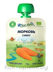 Пюре овощное Морковь (пауч) с 4 мес. для дет/питания Fleur Alpine 90г
