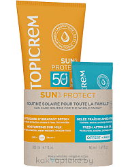Набор TOPICREM SUN PROTECT:Увлажняющее солнцезащитное молочко SPF50+ 200 мл+Освежающее желе после загара 50 мл