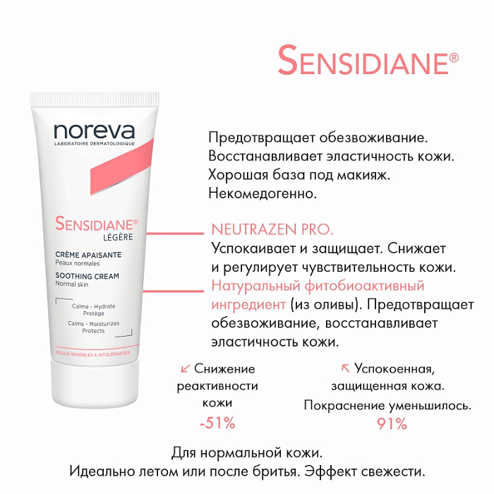 NOREVA СЕНСИДИАН Смягчающий крем для лица, легкая текстура, 40 мл