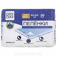 DRY DAY Пеленки гигиенические одноразовые впитывающие Super 60x60, 30шт