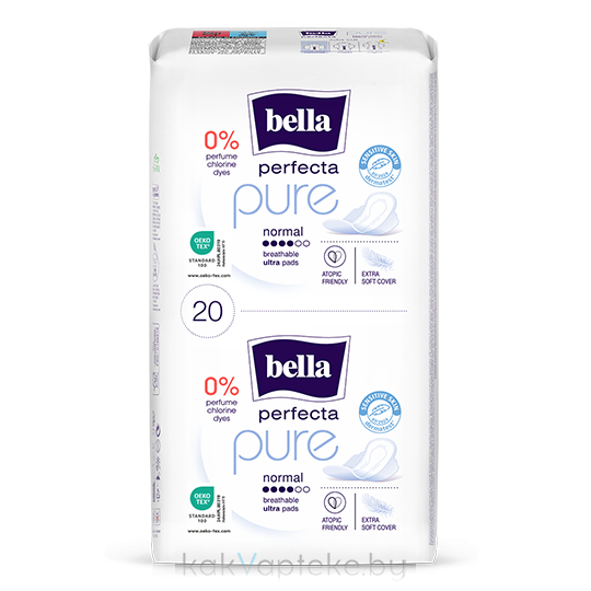 BELLA PERFECTA pure Ультратонкие женские гигиенические впитывающие прокладки (БЕЛЛА ПЕРФЕКТА пьюр нормал) normal 20 шт