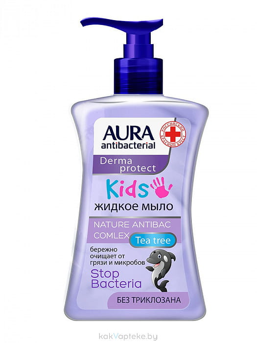 AURA antibacterial Derma protect Детское антибактериальное жидкое крем-мыло KIDS 3+, 250 мл
