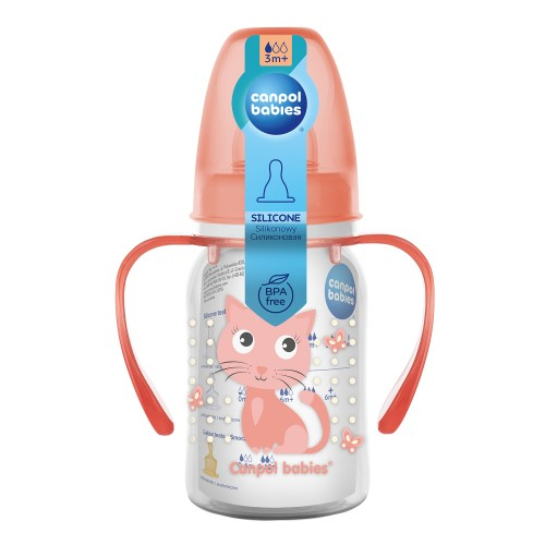 Canpol babies Бутылочка для кормления пластик. (силик.соска) "Cute Animals" 3+, с ручк.,120 мл, арт.11/823