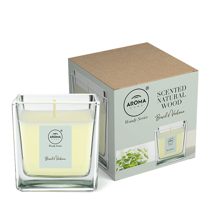 Aroma HOME Свеча ароматизированная для дома Woody Series Cande BASIL&VERBENA, 155 гр