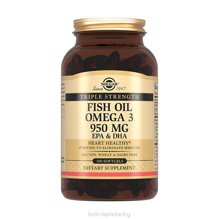 Solgar Тройная Омега-3 950 мг ЭПК и ДГК, БАД капсулы №100