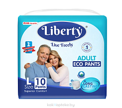Liberty Одноразовые взрослые подгузники (трусики) Eco Large (L) (объем талии 75-140 см), 10 шт