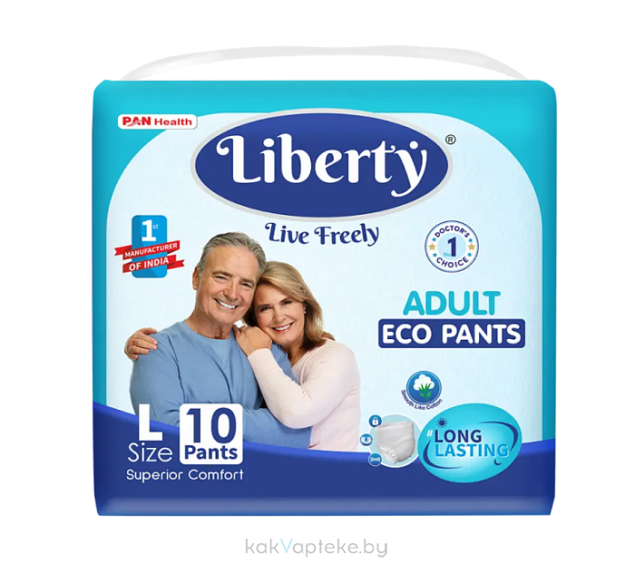 Liberty Одноразовые взрослые подгузники (трусики) Eco Large (L) (объем талии 75-140 см), 10 шт