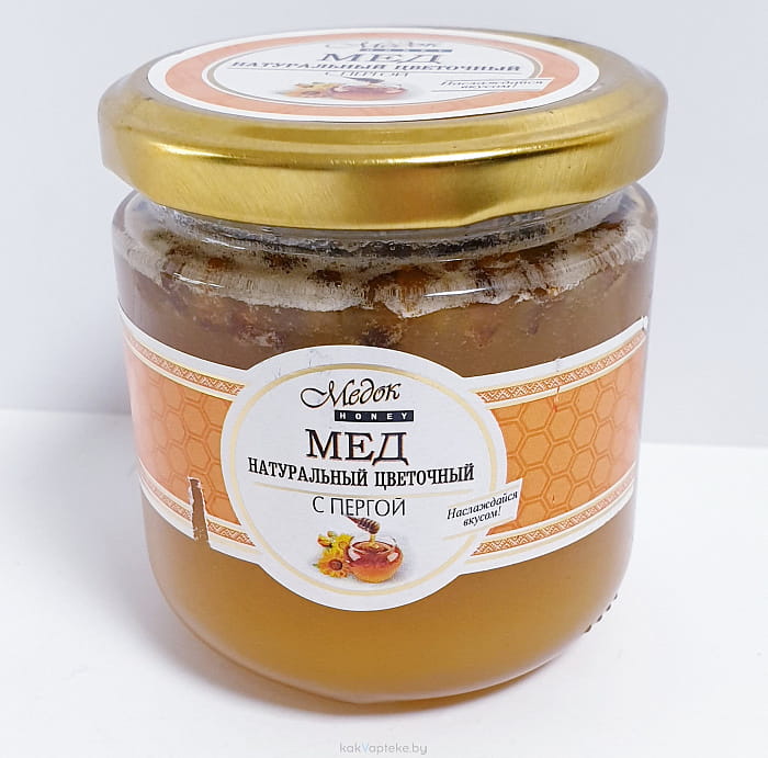 Мёд натуральный цветочный с пергой 0,250 кг. стекло