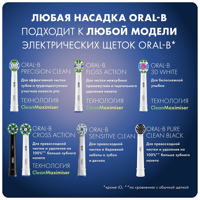 Oral-B Сменные насадки для электрической зубной щетки (EB50BRB) Cross Action CleanMaximiser, черная,2шт