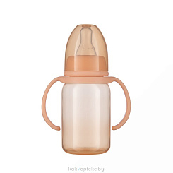 ПОМА Бутылочка 140 мл (ПП, с ручками) с молочной соской (силикон, средний поток) 4 мес + арт.7910, 1шт