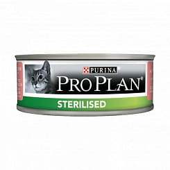 Pro Plan Корм консервированный полнорационный для стерилизованных кошек и кастрированных котов, с тунцом и лососем, паштет (банка), 85г