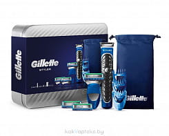 Gillette  Набор(Элект. стайлер Gillette тип 2506 с пит. от бат.+Cм. Кас. для бр.Fusion ProGlide Power+футляр+мет. коробка)