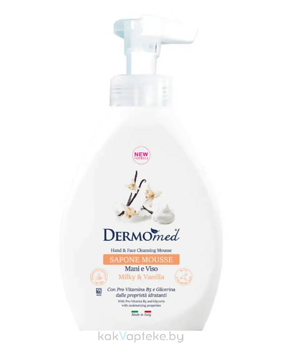DЕRMOMED Очищающий мусс-мыло для рук и лица "MILKY & VANILLA" / HAND & FACE CLEANSING MOUSSE MILKY & VANILLA, 500 мл