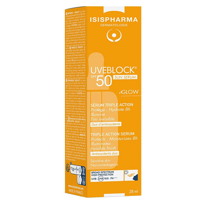 ISISPHARMA UVEBLOCK Sun Serum SPF 50 Сыворотка солнцезащитная увлажняющая с эффектом сияния, 28 мл