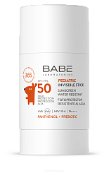 LABORATORIOS BABE Детский невидимый солнцезащитный стик для лица SPF 50 с пантенолом и пребиотиком  / PEDIATRIC INVISIBLE STICK SUNSCREEN WATER RESISTANT SPF 50, 30 г