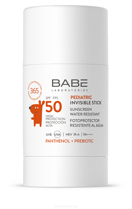 LABORATORIOS BABE Детский невидимый солнцезащитный стик для лица SPF 50 с пантенолом и пребиотиком  / PEDIATRIC INVISIBLE STICK SUNSCREEN WATER RESISTANT SPF 50, 30 г