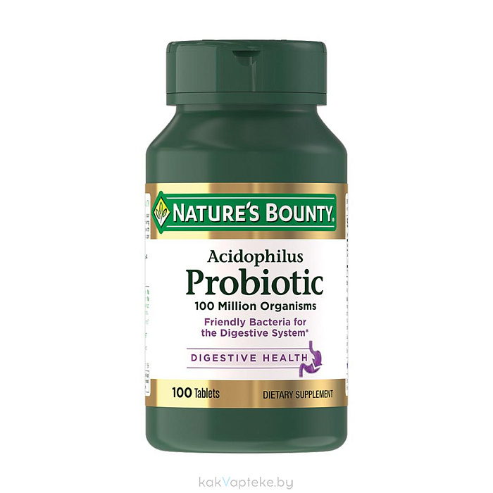 Nature's Bounty Ацидофилус пробиотик, БАД таблетки №100