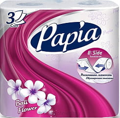 PAPIA бумага туалетная белая с ароматом и рисунком Балийский цветок трехслойная 4шт