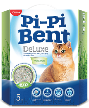 Pi-Pi-Bent Наполнитель комкующийся для кошачьего туалета Deluxe Fresh Grass, бентонит, 5 кг