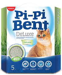 Pi-Pi-Bent Наполнитель комкующийся для кошачьего туалета Deluxe Fresh Grass, бентонит, 5 кг