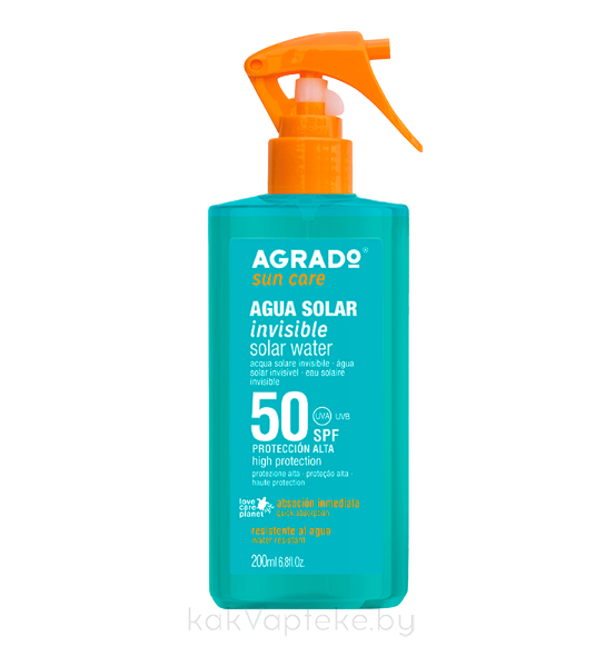 AGRADO Солнцезащитный невидимый водный спрей SPF 50 / Invisible Solar Water SPF 50, 200 мл
