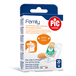 Набор пластырей Family с антибактериальной подушечкой для всей семьи, размеры мм: Classic 19x72, Delicate для детей 19x72, Aquabloc 25x72, № 20