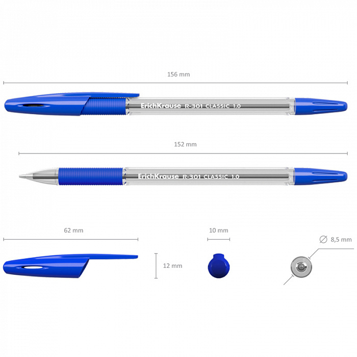 Erich Krause  Ручка шариковая R-301 CLASSIC Stick&Grip 1.0 синий