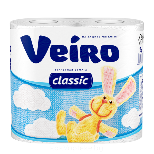 Veiro бумага туалетная Classic многослойная (2 слоя) 4 шт белая 5С24