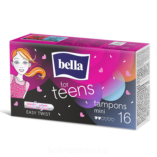 bella for teens Тампоны женские гигиенические "комфорт и надежность" в размере mini/мини (для слабых выделений) по 16 шт