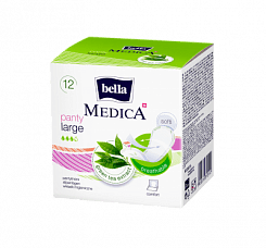 Bella Medica Ультратонкие женские гигиенические ежедневные прокладки с экстрактом зеленого чая (green tea extract) размер panty large 12шт