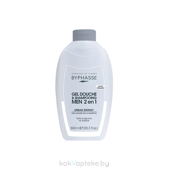 BYPHASSE Гель для душа и шампунь 2в1 Urban Swing для мужчин 600 мл