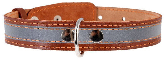 CoLLaR Ошейник  для собак ,со светоотражающей лентой ,ширина 35мм, длина 47-62 см), коричневый