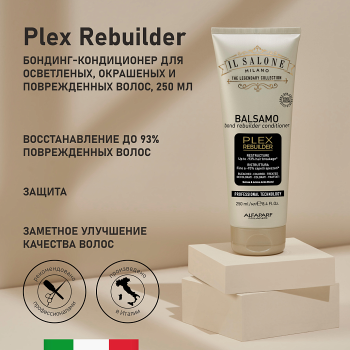 IL SALONE MILANO Plex Rebuilder Реструктурирующий бондинг-кондиционер для осветленных, окрашенных и поврежденных волос, 250 мл