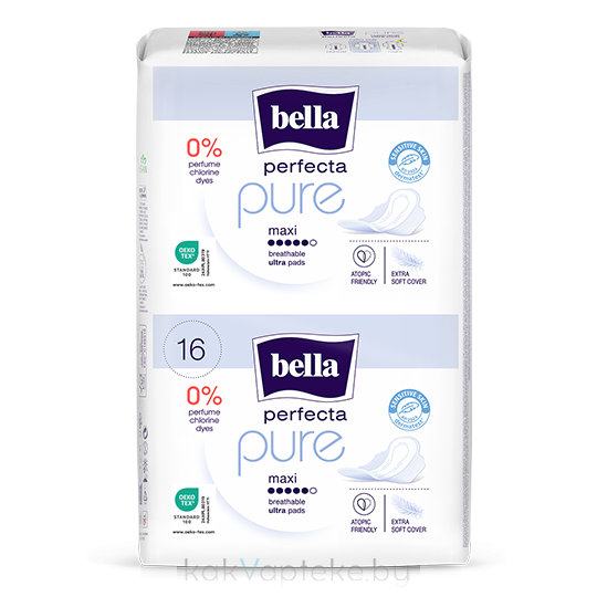 BELLA PERFECTA pure Ультратонкие женские гигиенические впитывающие прокладки (БЕЛЛА ПЕРФЕКТА пьюр макси) maxi 16 шт