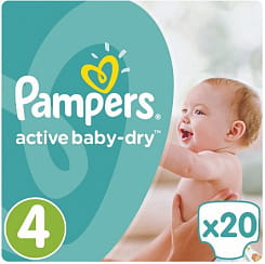 PAMPERS Active Baby-Dry Детские одноразовые подгузники Maxi, 20 шт