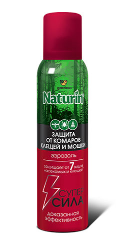 Гардекс Натурин (Gardex Naturin) СУПЕРСИЛА Аэрозоль от комаров, клещей и мошки (3 в 1), 150 мл