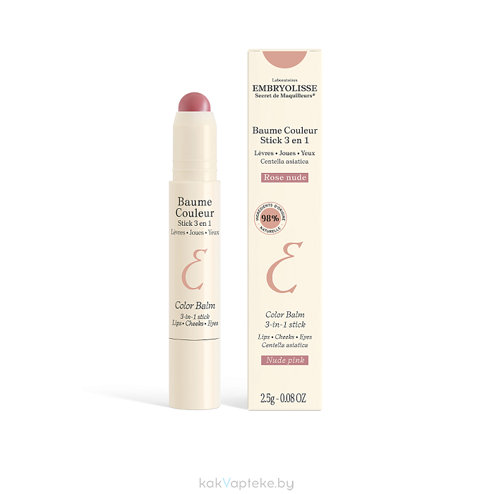 Laboratoires EMBRYOLISSE Оттеночный бальзам-стик 3 в 1 для губ, щек и век, тон розовый нюд, 2,5 г