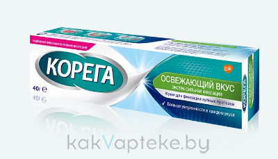 Материалы для фиксации съемных протезов: крем для фиксации зубных протезов Корега Освежающий вкус 40 г