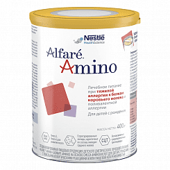 Alfare AMINO Cпециализированная пищевая продукция детского питания диетического лечебного питания на основе смеси аминокислот для детей с рождения с тяжелыми аллергическими реакциями и/или пишевой неп